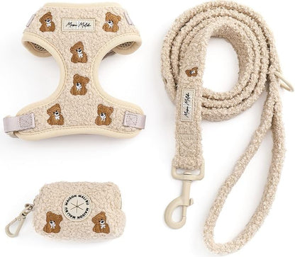 Embroidered Matching Dog Harness and Leash Set with Poop Bag – No Pull, Adjustable, Padded, Breathable Harness for Puppies, Extra Small Dogs, Small Dogs, and Medium Dogs (Small)
