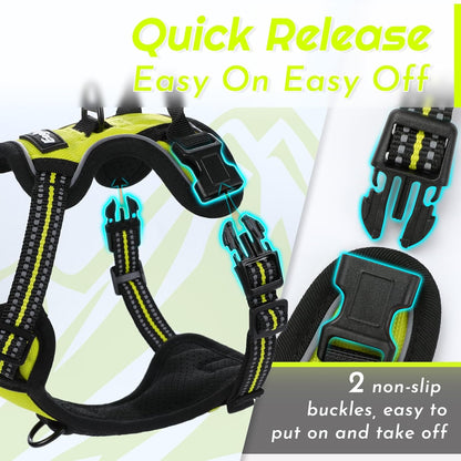 Eagloo Small Dog Harness No Pull, Service Vest with Reflective Strips and Control Handle, Adjustable and Comfortable for Walking, No Choke Pet Harness with 2 Metal Rings, Green, XS