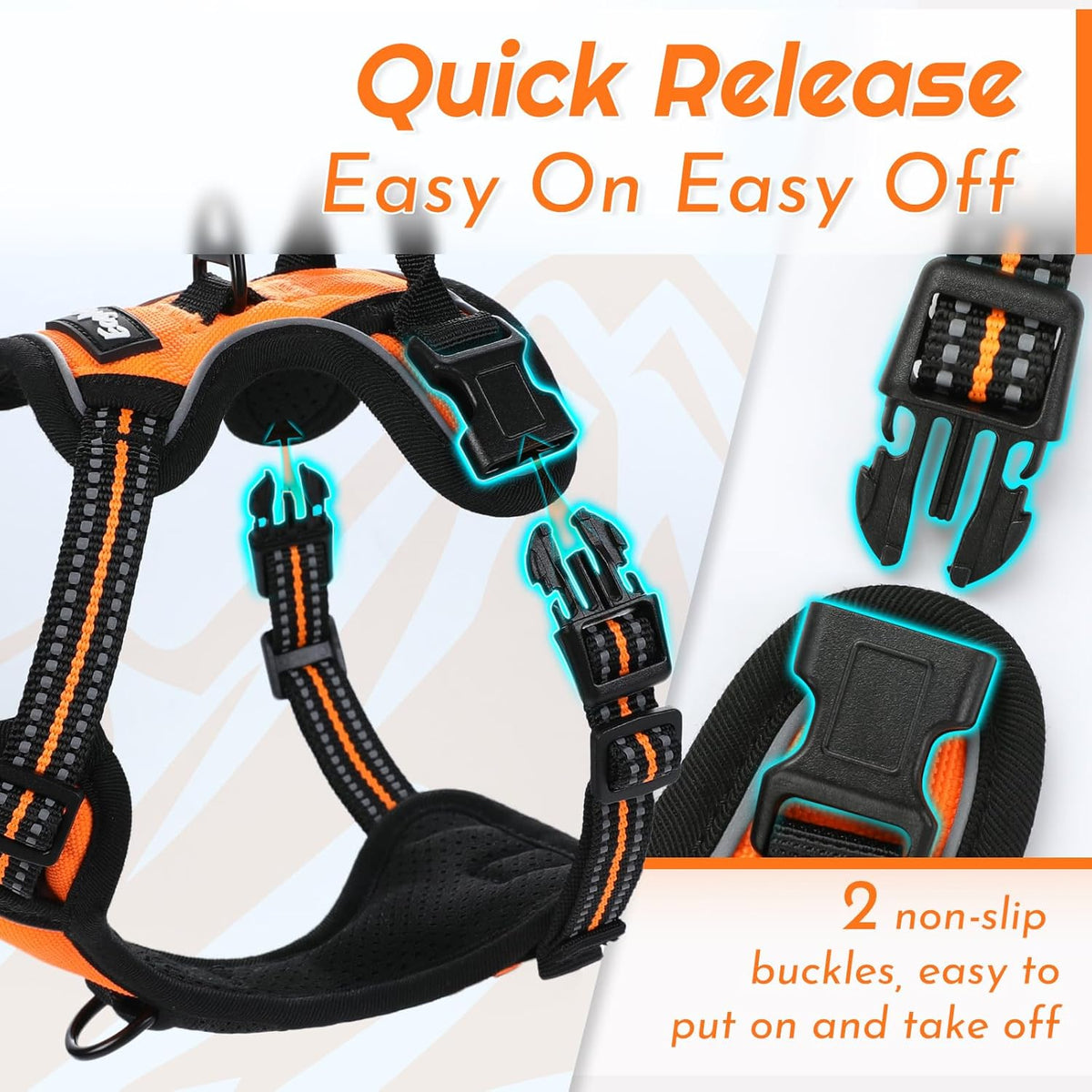 Eagloo Small Dog Harness No Pull, Service Vest with Reflective Strips and Control Handle, Adjustable and Comfortable for Easy Walking, No Choke Pet Harness with 2 Metal Rings, Orange, XS