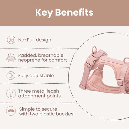 No Pull Dog Harness and Leash Set 3-in-1 Adjustable Anti Pull Dog Harness with Hands-Free Matching Leash,Poop Bag Holder,Easy Walk Dog Harness Extra Small Sized Dog(Pink Sand)