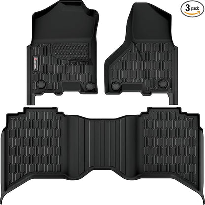 Floor Mats Compatible with 2013-2018 Ram 1500 (19-24 Classic Body only) Crew Cab; 2010-2018 Ram 2500/3500 Crew Cab, All Weather TPE Floor Liners, Custom Fit Car mats, 1st & 2nd Row, Black
