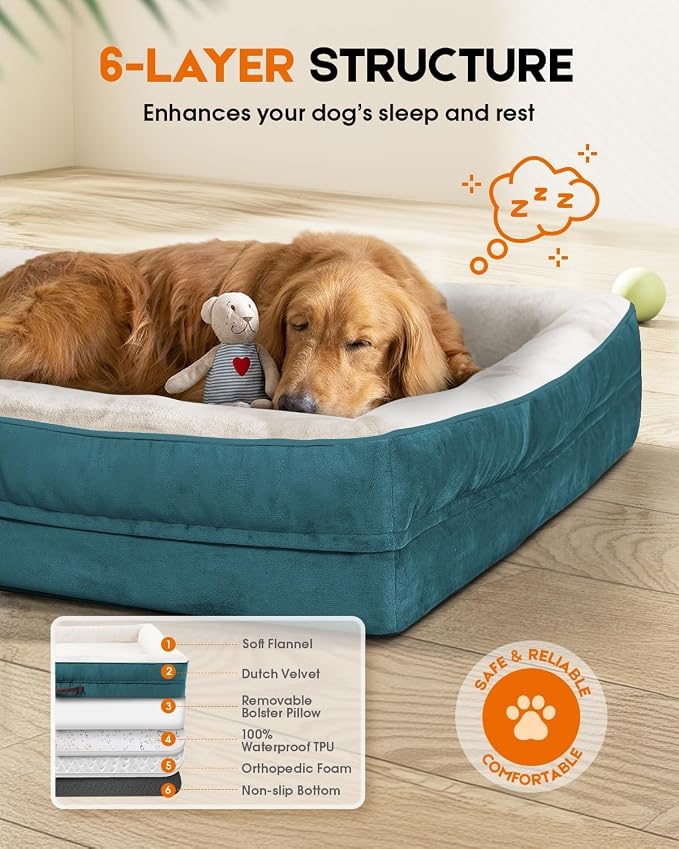 Upvilla Orthopedic Dog Bed, Four-Sided Medium Dog Sofa, Washable Cover Blue | Removable Waterproof Dog Bed Cover, Egg-Crate Orthopedic Foam, Built-In Carry Handle, Indoor Small Pet Beds, Cat Beds