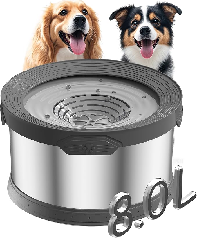 8L Dog Water Bowl No Spill 2.1 Gallon Stainless Steel Water Bowl for Dogs 270oz Large Capacity No Splash Slow Drinking Feeder with Anti-Slip Mat for Messy Drinkers