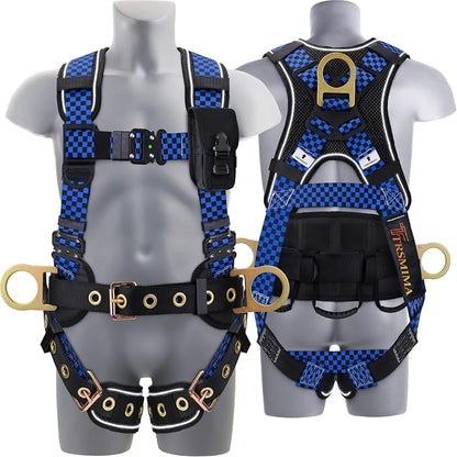 Trsmima Safety Harness Fall Protection - Full Body Harness Men Construction | Men Quick Adjust Buckles and Datachable Pad Tool Bag for Roofing Construction Workers