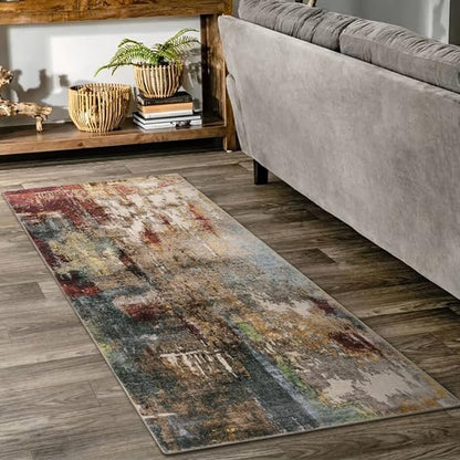 Lahome Modern Abstract Bathroom Runner Rug, 2x4.3 Red Entryway Carpet Runner Rugs with Rubber Backing, Soft Washable Non Slip Laundry Room Rugs and Mats for Bedroom Door Foyer Kitchen Hallway