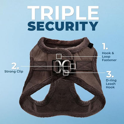 Best Pet Supplies - All Weather Mesh/Plush, Reflective, No Pull Harness for Small, Medium Dogs, Cats - Secure with Hook & Loop Fastener, Buckle, Double D-Rings - Chocolate Suede, M