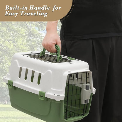 Athena Collection 22" Hard-Sided Travel Pet Carrier for Small Dogs and Cats | Plastic Dog Crate with 2-Door Top & Front Load, Ventilation, Security Lock, Cat Dog Carrier for Pet, up to 22lbs, Green