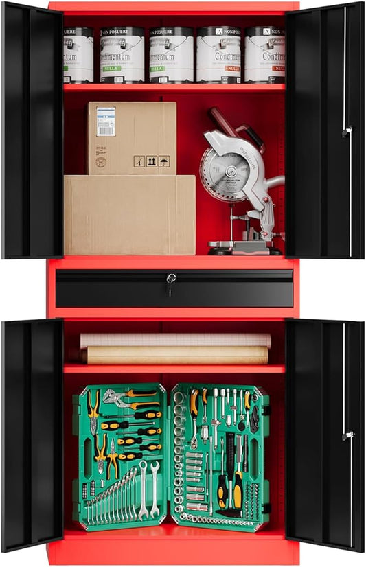 71" Metal Cabinet-Black&Gray Heavy Duty Storage File Cabinet Steel Tool Cabinets