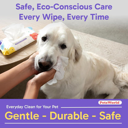 PETSWORLD Pet Wipes for Dogs & Cats, Unscented, Hypoallergenic, Chemical-Free, Biodegradable (98%), Thick & Durable, Textured Grooming Wipes (Unscented, 50 Count)