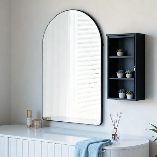 24x36 Inch Premium Black Arched Tempered Glass Mirror Shatter Resistant No