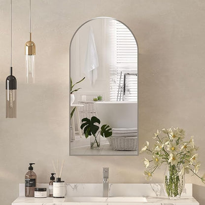 Arched Medicine Cabinets with Mirror, Wall Mounted Brushed Nickel Mirror Cabinet