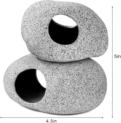 Aquarium Cave Decor - 2 PCS Natural Fish Tank Rocks for Betta Hideout and Shrimp Breeding, Hand-Polished Smooth Edges, PH Neutral, Ideal for 5-20 Gallon Tanks, Aquascaping Stone Ornaments