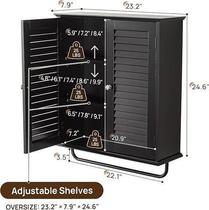 Bathroom Storage Cabinet with Adjustable Wood Shelves & Doors, Made of PDF Wood