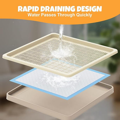 Dog Potty Tray Fits 22 x 22 In Pee Pad, Potty Training for Puppy Pad Holder | No More Torn Pee Pads, Smooth Dry-Paw Grid, Easy-Clean, Leak-Resistant Indoor Dog Potty For Apartments Balconies Rainy Days