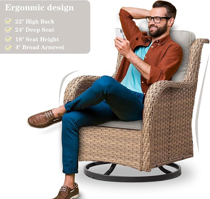 Belord 5 Pieces Patio Furniture Sets Wicker Outdoor Furniture, Rattan Patio Swivel Glider Chairs with 2 Ottoman and Glass Side Table, Yellow Wicker