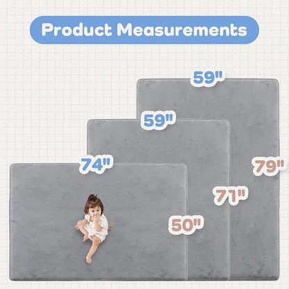 PAPAMAT 1.3" Thick Baby Floor Play Mat 50x74, Basic Padded Foam Mat for Tummy Time Crawling, Non Slip Cushioned for Babies Toddlers Infants Kids (Light Grey)