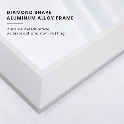 Amorho Bathroom Mirror, 60X36 Inch White Thick Metal Framed Wall Mirrors