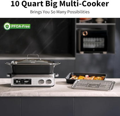 N21NA Pro Slow Cooker 10 Quart, 8-in-1 Programmable PFOA-Free Ceramic Coated