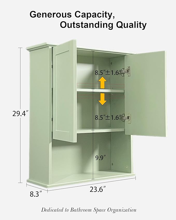 Bathroom Cabinet Wall Mount Buffering Hinge, Large Space Wooden Medicine Cabinet
