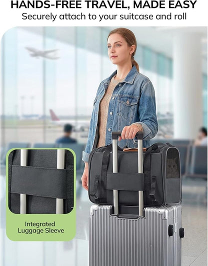 Morpilot Airline Approved Cat Carrier, 16.5" x11" x11" Soft-Sided Pet Travel Carrie with 4-Sided Mesh Ventilation for Cats & Puppies up to 15lbs (Dark Gray)