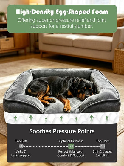 Spotted Play Orthopedic Dog Bed with Sides - Sofa Beds for Extra Large Dogs, Supportive Foam Pet Couch Bed with Washable Removable Cover, Waterproof Lining and Non-Slip Bottom, Dark Grey - XL