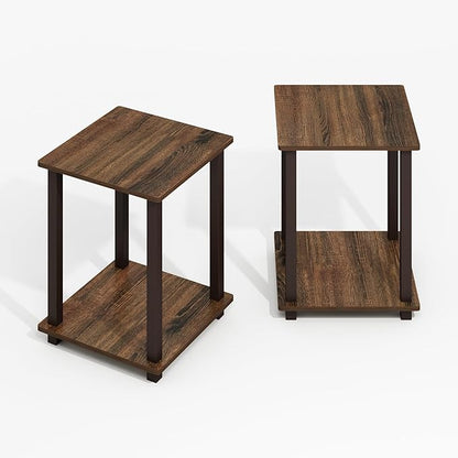 Furinno Simplistic Side Table Set of 2, End Table, Night Stand, Nightstand, Bedside Table, for Living Room, Bedroom, Black Walnut