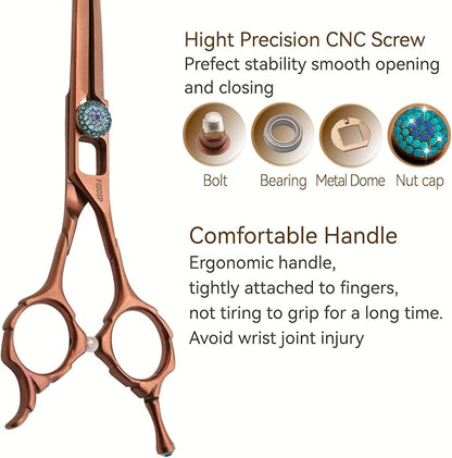 7'' Dog Grooming Scissors Set 4PCS Curved Thinning Straight Chunkers Shears Kit with Hollow Out Design Ergonomic Offset Handle High Cobalt Alloy Steel Sharp and Durable(7, Chocolate Kit)
