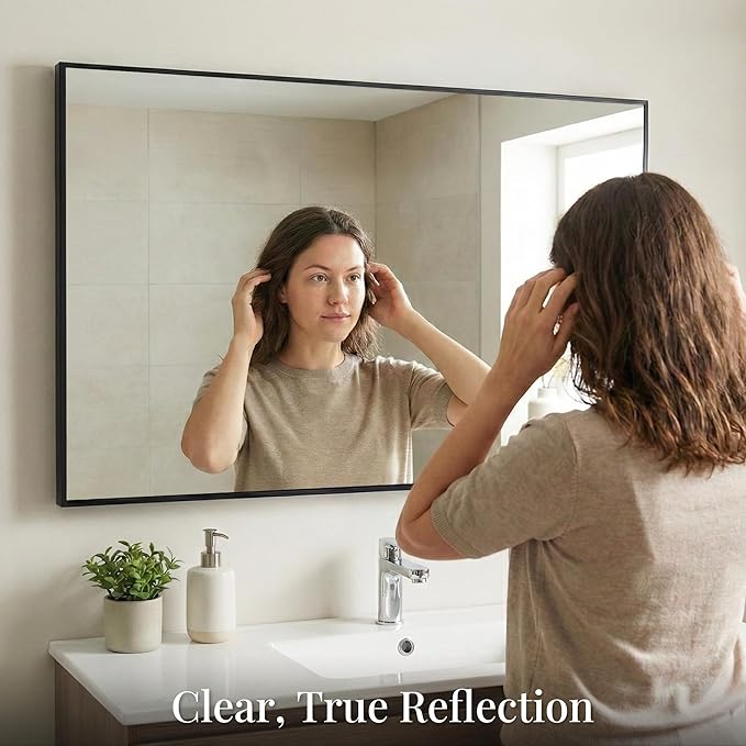 48''x30'' Black Bathroom Mirror, Large Metal Framed Vanity Mirror