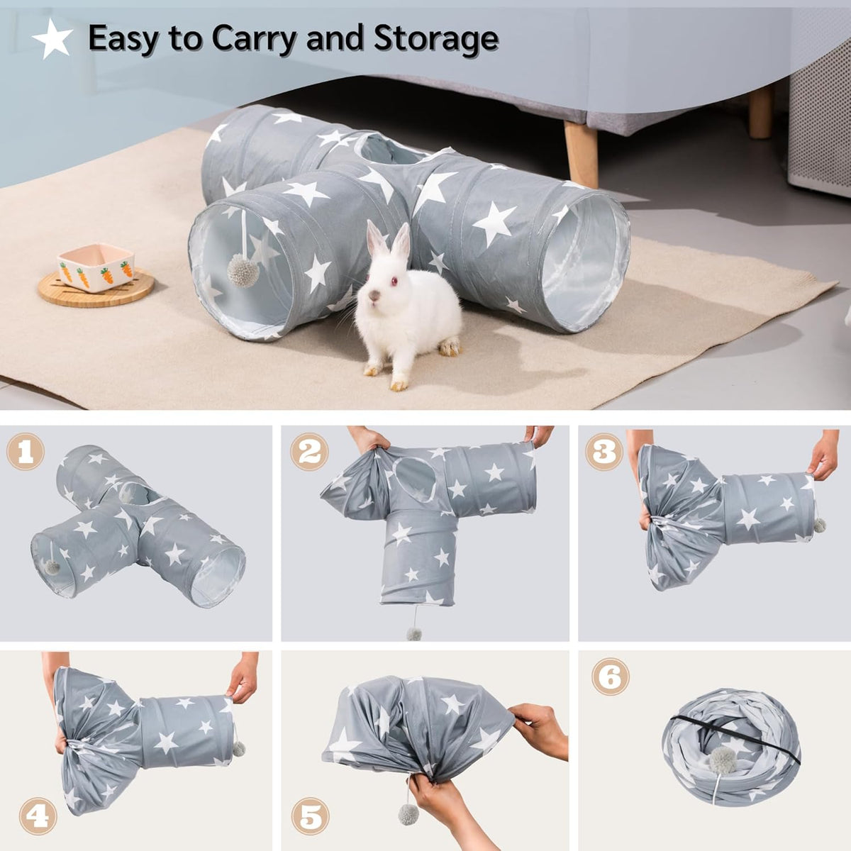 JanYoo Guinea Pig Tunnel 3 Way Guinea Pigs Hideout Foldable Small Animal Hideaway Play Tube Toys for Bunny Rabbit Hedgehogs Hamster Chinchilla Ferret Accessories