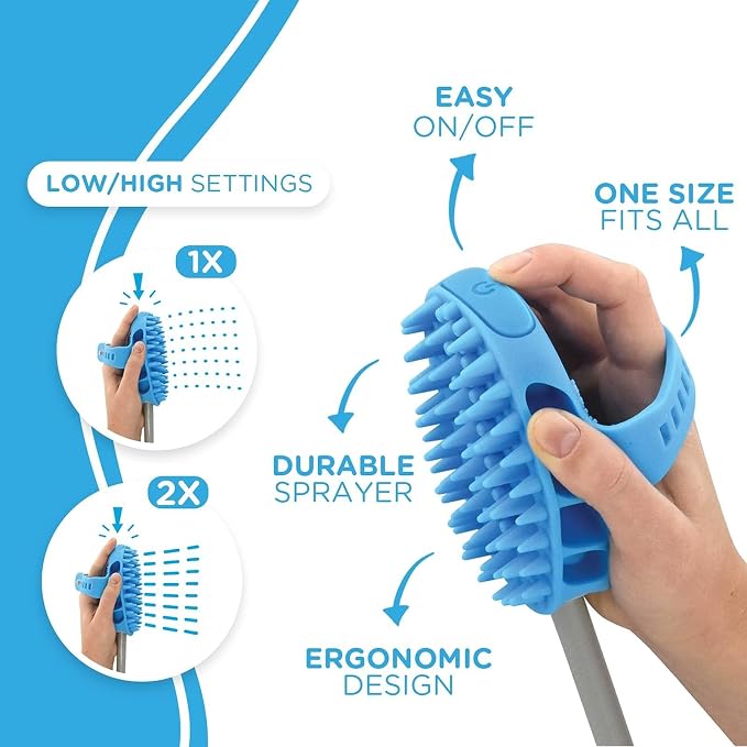 Aquapaw Dog Bath Brush Pro & Dog Shower Attachment - Large Silicone Rubber - Sprayer & Scrubber in One with 8ft Hose Attachment & Shower Wand for Bathing - Pet Bath Supplies