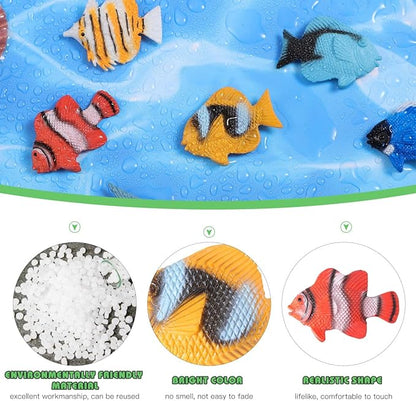 12PCS Tropical Fish Toys, Pastic Sea Creatures Figurines Set, Educational Learning Ocean Animal Figures, Themed Party Favor Miniature Toys for Boys Girls
