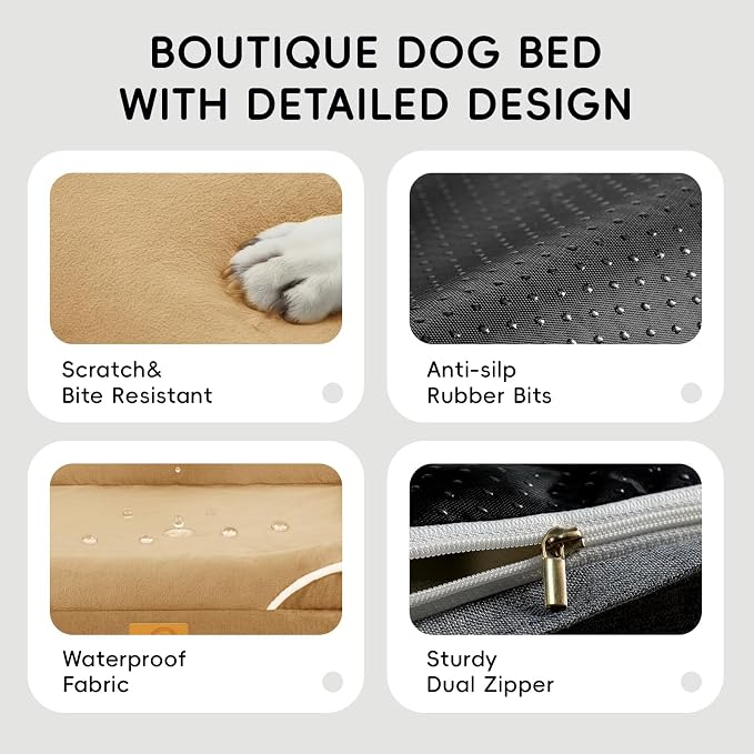 Homemate Dog Bed Large Sized Dog: 36"x27" Orthopedic Pet Bed with Toy | Large Dogs Bed with Non-Slip Botton & Removable Washable Cover Cat Bed Sofa L Outdoor Crate Pad Couch Brown