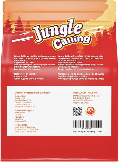 Jungle Calling Dog Treats, Chicken Jerky Dog Treats, Rawhide Free Chicken Wrapped Bones Training Chews, Made with Real Meat and Duck Cartilage Chewy Snacks