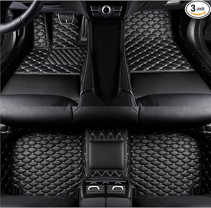 Personalized Image Printing Car Mats, Add Your Favorite Picture + Custom Text, Luxury Leather Full Set Fit Most Cars SUVs Trucks(Black/Gold)
