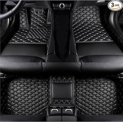 Personalized Image Printing Car Mats, Add Your Favorite Picture + Custom Text, Luxury Leather Full Set Fit Most Cars SUVs Trucks(Black/Gold)