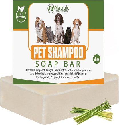 Natrulo All Natural Pet Shampoo Soap Bar for Dogs, Cats, Puppies – Herbal Healing Dry Skin Itch Relief, Odor Control Bar Soap for Pets – Gentle, Plant-Based, Easy-to-Use Pet Soap Bar Made in USA