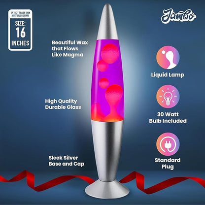 JAMBO 16" Beautiful Lamp- Purple with Pink Wax, Relaxing Liquid Light, Night Light Nightlight, Home Decor Living Room Office Bedroom Lamp for Adults Teens Kids, Magma Motion