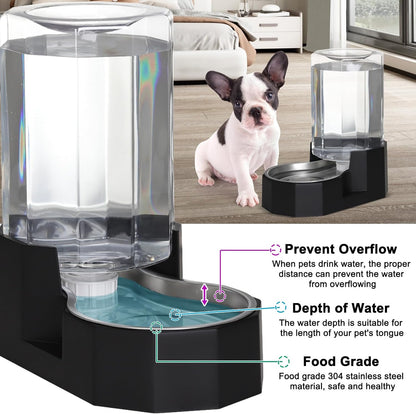 Sfozstra Dog Water Bowl Dispenser: 7L Large Black Gravity Stainless Steel Bowl - Without Filter - Pet Feeder for Pets Indoor/Outdoor Use by Owners