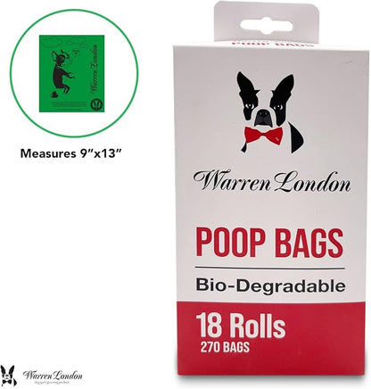 Warren London Poop Bags For Dogs & Pets | Earth Friendly Dog Poop Bags for Cleaning Pet Waste | Boston Terrier French Bulldog Pug | Box of 18 Rolls