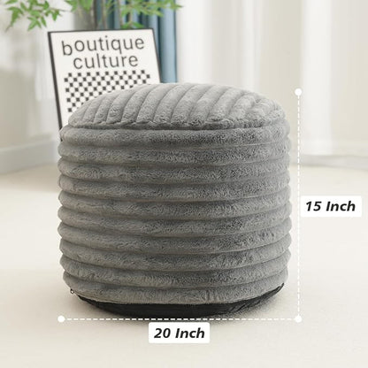 Pouf Ottoman Stuffed Round for Foot Rest, Faux Fur Poufs with Foam Chunk Filling, Storage Ottoman Pouf Foot Stool Cushion, 20 X 15 Inch Floor Chair for Living Room Bedroom Home Decor, Light Gray
