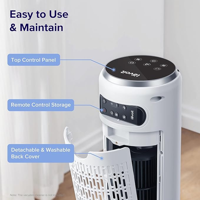 LEVOIT Tower Fan for Bedroom, 25ft/s Velocity Standing Fan