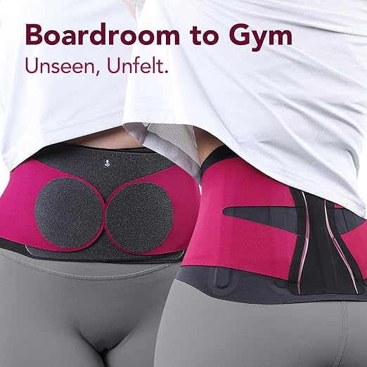 Fitomo 0.5mm Ultra Thin Back Brace for Women Men, Seamless Yoga Fabric for All Day Comfort, Wear under Clothes, Enhanced Lumbar Pad for Lower Back Pain Relief, Sciatica, Posture, Lifting, Rose, Size S