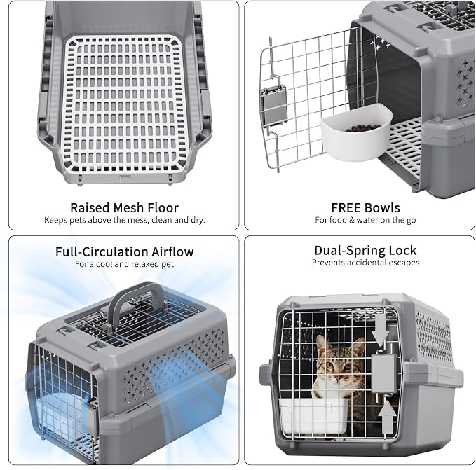 RIZZARI Airline Approved Pet Carrier for Cats & Small Dogs, Travel Crate | Hard-Sided Protection,Secure Locking Door,Excellent Airflow,Comfortable Travel,Lightweight Design
