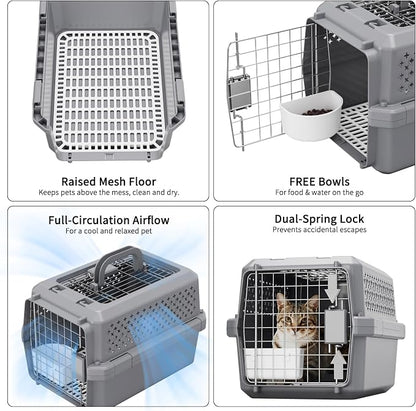 RIZZARI Airline Approved Pet Carrier for Cats & Small Dogs, Travel Crate | Hard-Sided Protection,Secure Locking Door,Excellent Airflow,Comfortable Travel,Lightweight Design