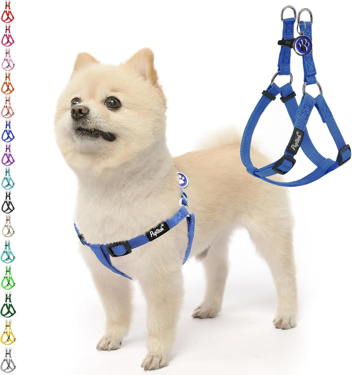 PUPTECK No Pull Dog Harness Soft Adjustable Basic Nylon Step in Puppy Vest Outdoor Walking with ID Tag, Reflecive Navy Blue, S