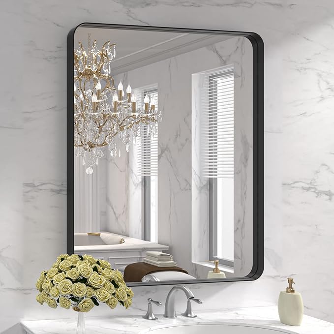 LOAAO 30X36 Inch Black Metal Framed Bathroom Mirror