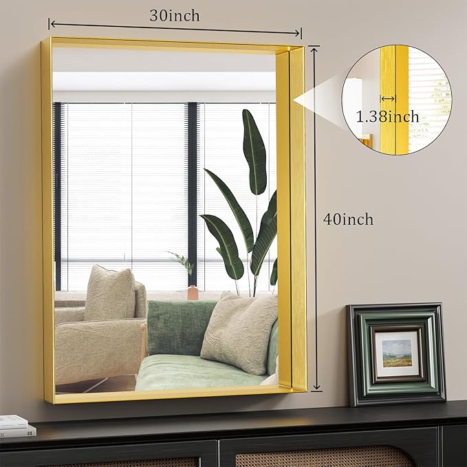 Koonmi 30x40 Inch Metal Framed Bathroom Mirror