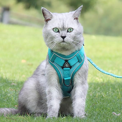 Cat Harness and Leash for Walking Soft Cat Harness Escape Proof, Adjustable Kitten Harness Cat Leash Reflective Strips Jacket, Breathable Cat Vest Harness Set for Kitten Easy to Wear Outdoor Walking