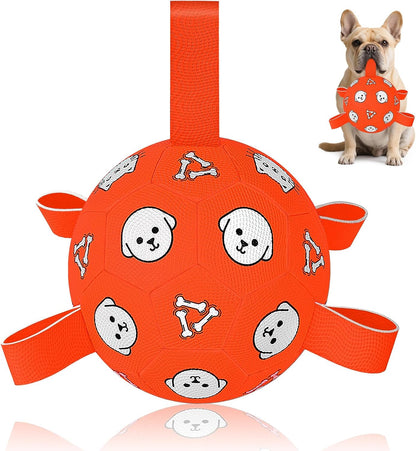 Dog Toys Soccer Ball with Straps, Durable Dog Balls, Interactive Dog Toys for Tug of War, Floating Water Puppy Toys for Indoor/Outdoor – Fun Dog Birthday Gift for Small Medium Dogs, 6 Inch