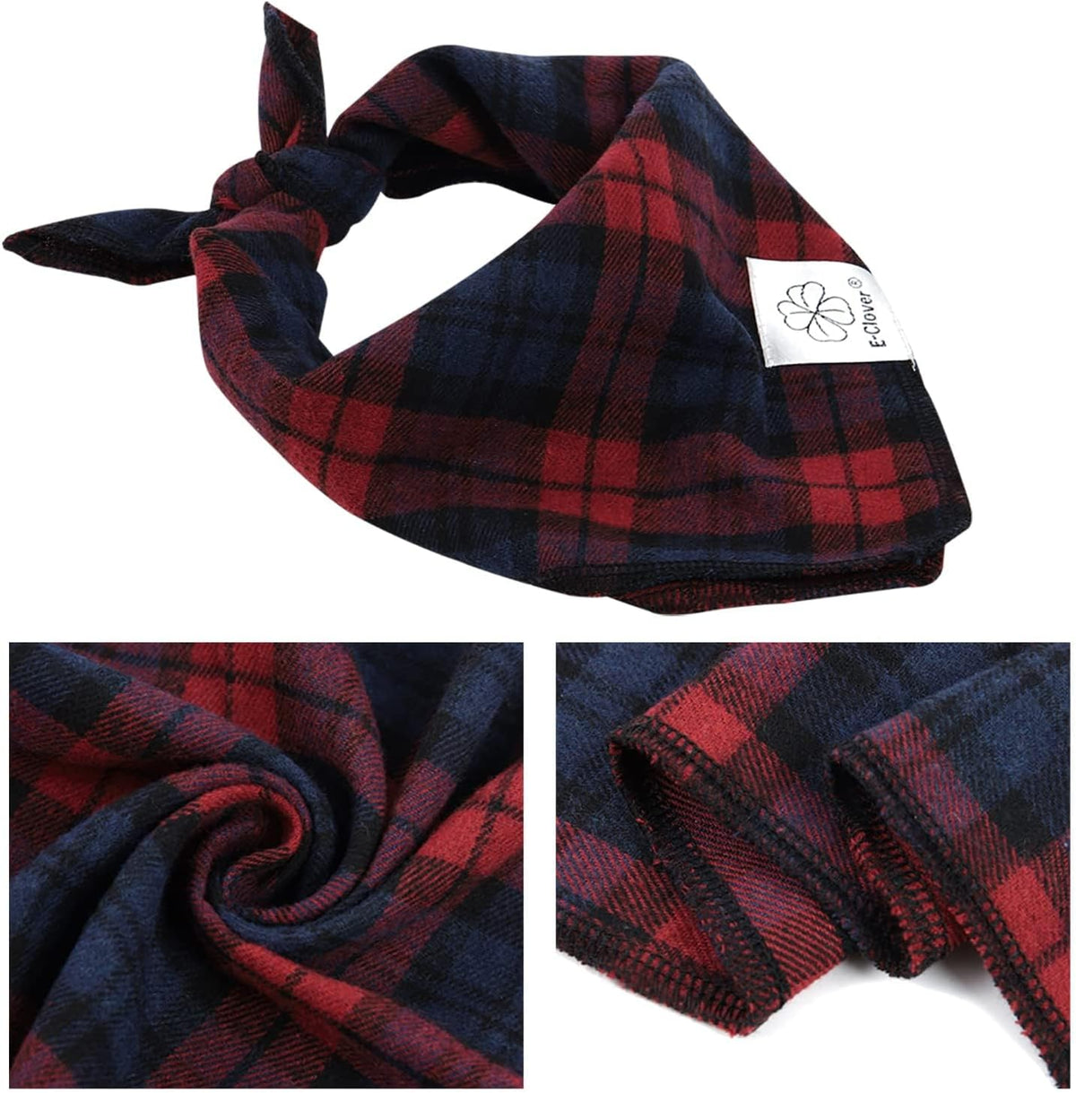 E-Clover Dog Bandanas & Matching Scrunchie Set Plaid Dog Scarf Bibs for Medium Large Dogs Girl Boy Pet Owner Gift Red Blue